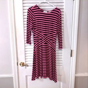 Knee length, stretchy pink and black dress